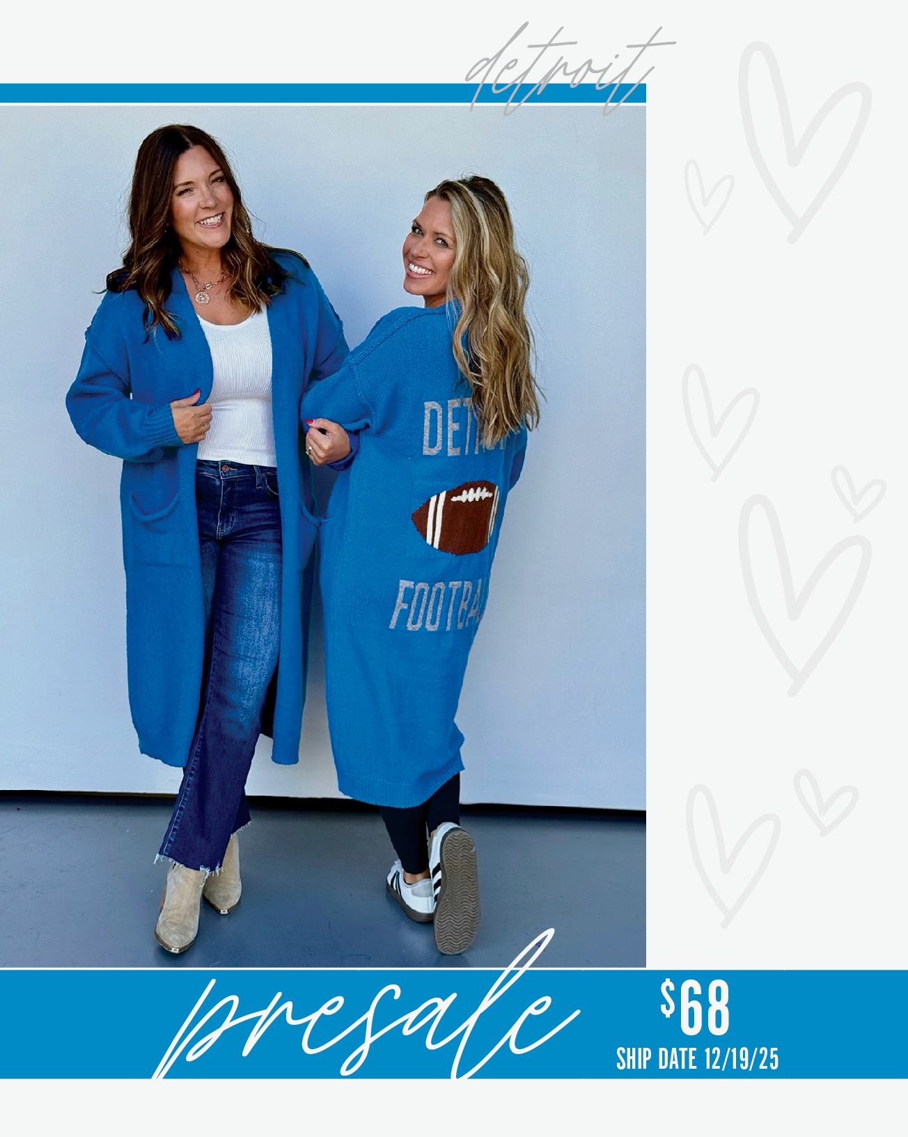 PRESALE-Detroit Football Cardigan-SHIP 12/19